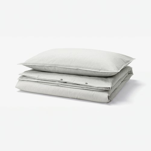 SOLFIBBLA Housse de couette et taie(s), gris blanc/rayure, 1 place