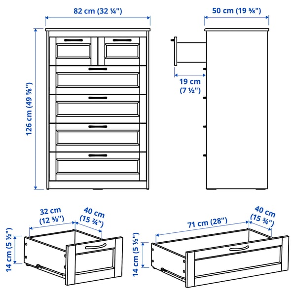 SONGESAND Commode à 6 tiroirs, blanc, 32 1/4x49 5/8 "