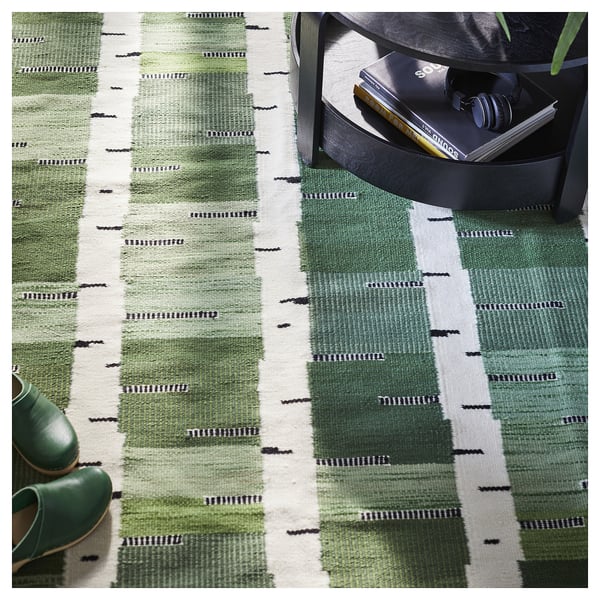 STOCKHOLM 2025 Tapis tissé plat, vert/blanc/noir tissé à la main, 7 ' 10 "x9 ' 10 "