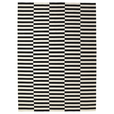 STOCKHOLM Tapis tissé plat, fait main/rayé noir/blanc cassé, 8 ' 2 "x11 ' 6 "
