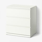 STORKLINTA Commode à 3 tiroirs, blanc/fonction ouverture/fixation, 27 1/2x18 7/8x29 1/2 "