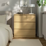 STORKLINTA Commode à 3 tiroirs, eff chêne/fonction ouverture/fixation, 27 1/2x18 7/8x29 1/2 "