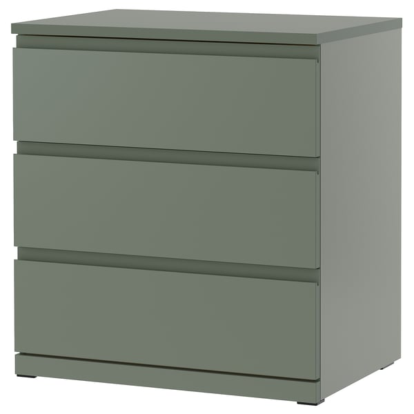 STORKLINTA Commode à 3 tiroirs, gris/vert/fonction ouverture/fixation, 27 1/2x18 7/8x29 1/2 "