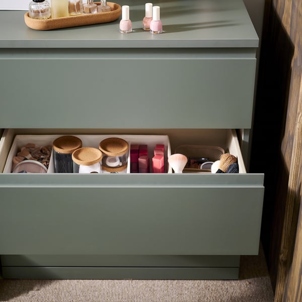 STORKLINTA Commode à 3 tiroirs, gris/vert/fonction ouverture/fixation, 27 1/2x18 7/8x29 1/2 "