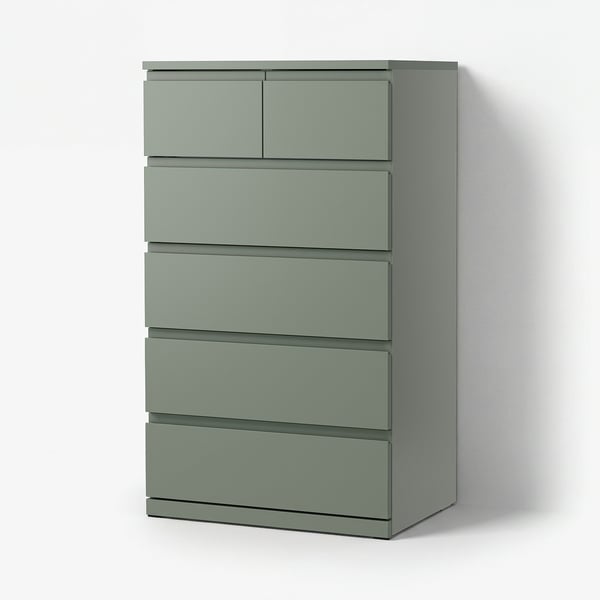 STORKLINTA Commode à 6 tiroirs, gris/vert/fonction ouverture/fixation, 27 1/2x18 7/8x47 1/4 "