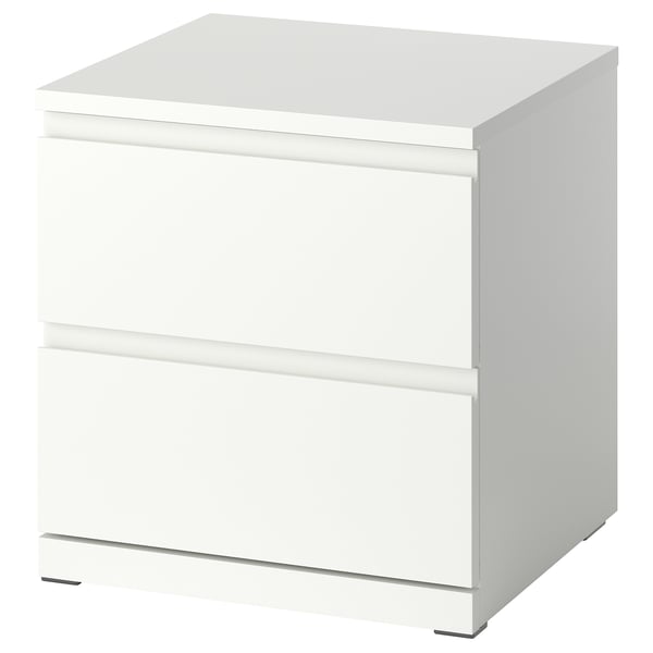 STORKLINTA Table de chevet, blanc/avec 2 tiroirs, 19 5/8x18 7/8x20 7/8 "