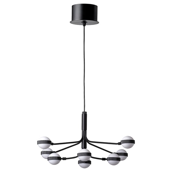 STORSLINGA Lustre à DEL, 8 branches, noir/blanc, 28 "