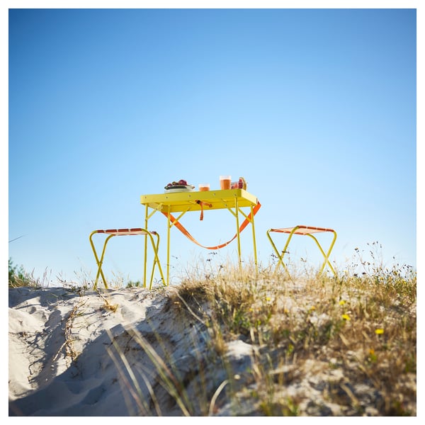 STRANDÖN Tabouret pliant, jaune vif/orange vif