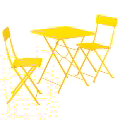 SUNDSÖ Table et 2 chaises pliantes, extérieur jaune vif/jaune vif, 25 5/8x25 5/8 "