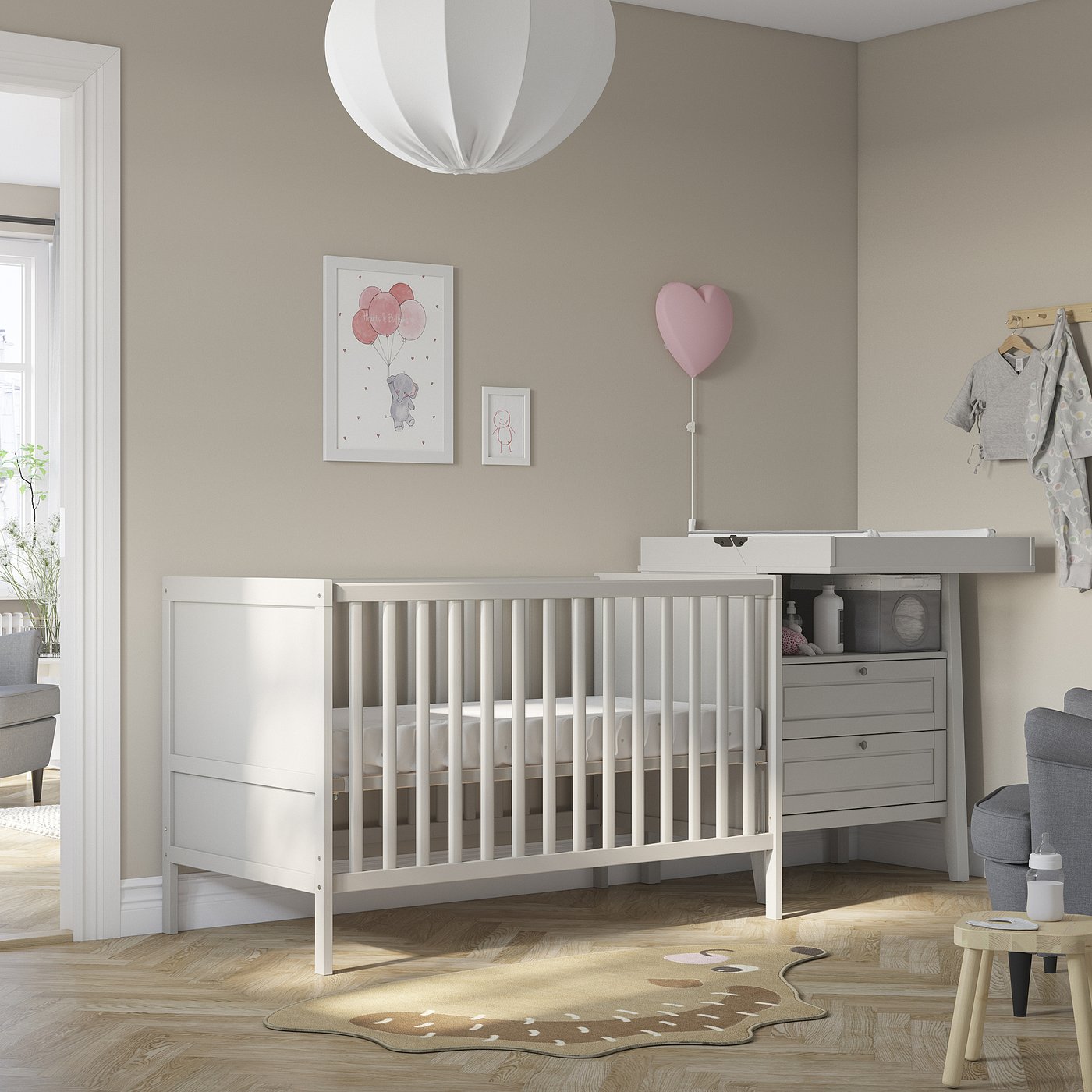 IKEA ベビーベッドとマットレスのセット SUNDVIK+KRUMMELUR SUNDVIK lit de bébé, gris, 70x132 cm (271/2x52