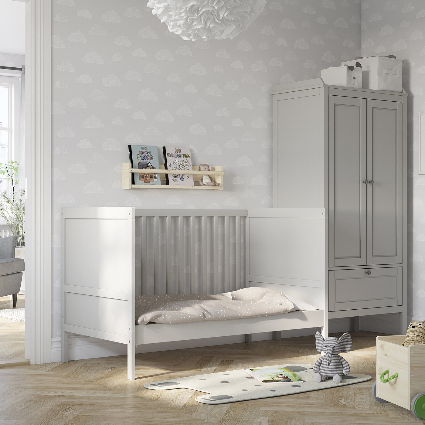 SUNDVIK lit de bébé, gris, 70x132 cm (271/2x52