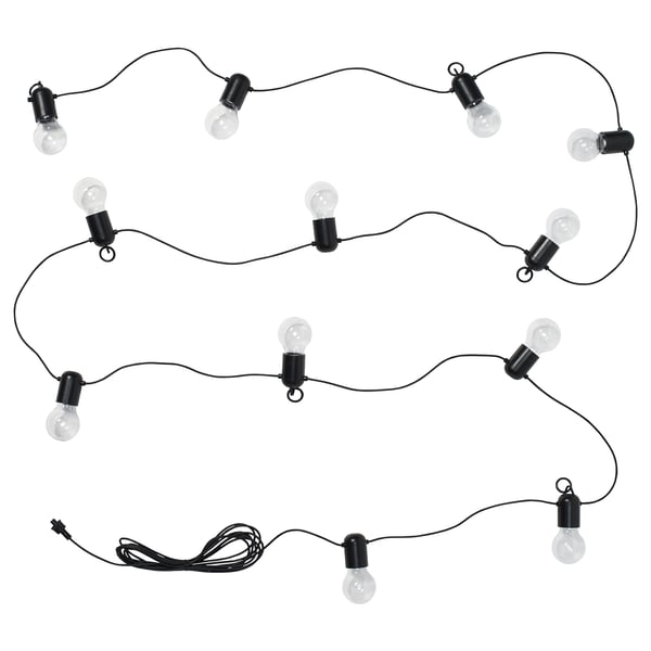 SVARTRÅ Guirlande lumineuse DEL 12 ampoules, extérieur noir
