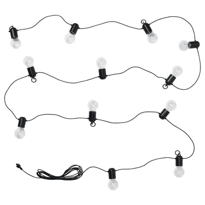 SVARTRÅ Guirlande lumineuse DEL 12 ampoules, extérieur noir