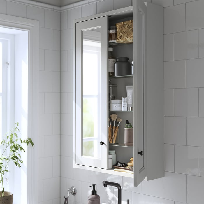 TÄNNFORSEN armoire à pharmacie à portes miroir, gris clair, 61x15x94 cm (24x6x37") IKEA CA