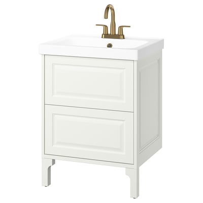 TÄNNFORSEN / ORRSJÖN Meuble à tiroirs/lavabo/mitigeur, blanc, 25x21 3/4x34 5/8 "