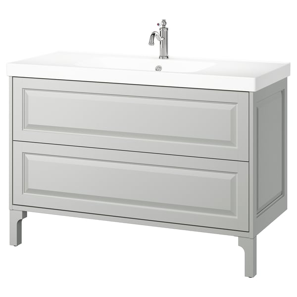 TÄNNFORSEN / ORRSJÖN Meuble à tiroirs/lavabo/mitigeur, gris clair, 49x21 3/4x34 5/8 "