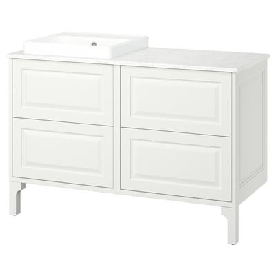 TÄNNFORSEN / ORRSJÖN Meuble de sdb avec lavabo, blanc/blanc marbré, 49x21 1/2x35 3/8 "