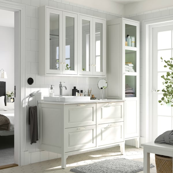TÄNNFORSEN / ORRSJÖN Meuble de sdb avec lavabo, blanc/blanc marbré, 49x21 1/2x35 3/8 "