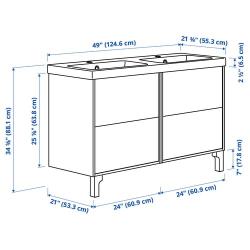 TÄNNFORSEN / ORRSJÖN Meuble de sdb avec lavabo, blanc, 49x21 3/4x34 5/8 "