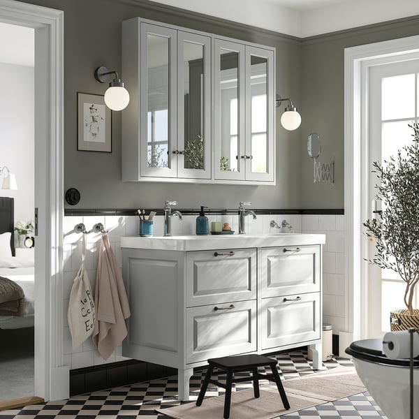 TÄNNFORSEN / ORRSJÖN Meuble de sdb avec lavabo, gris clair, 49x21 3/4x34 5/8 "