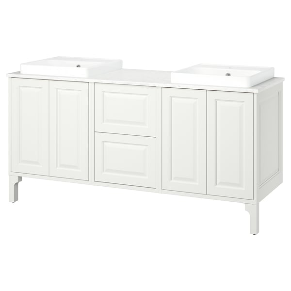 TÄNNFORSEN / ORRSJÖN Meuble de sdb avec lavabos, blanc/blanc marbré, 67x21 1/2x35 3/8 "