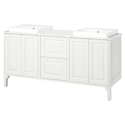 TÄNNFORSEN / ORRSJÖN Meuble de sdb avec lavabos, blanc/blanc marbré, 67x21 1/2x35 3/8 "