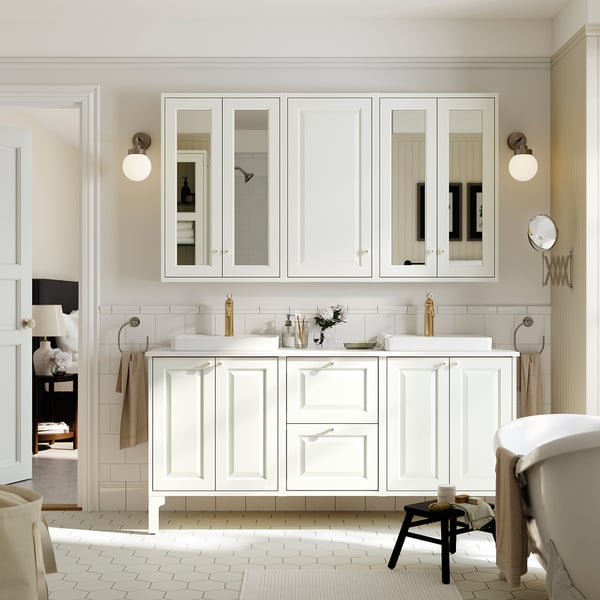 TÄNNFORSEN / ORRSJÖN Meuble de sdb avec lavabos, blanc/blanc marbré, 67x21 1/2x35 3/8 "