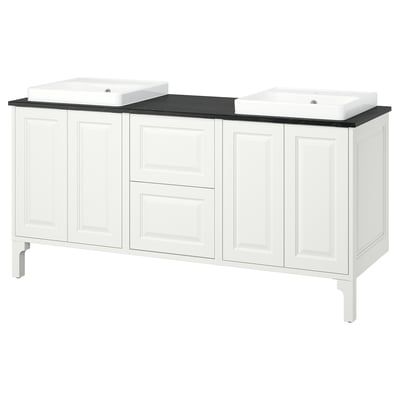 TÄNNFORSEN / ORRSJÖN Meuble de sdb avec lavabos, blanc/noir marbré, 67x21 1/2x35 3/8 "