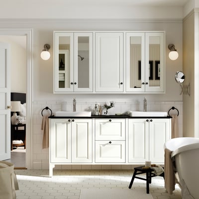 TÄNNFORSEN / ORRSJÖN Meuble de sdb avec lavabos, blanc/noir marbré, 67x21 1/2x35 3/8 "