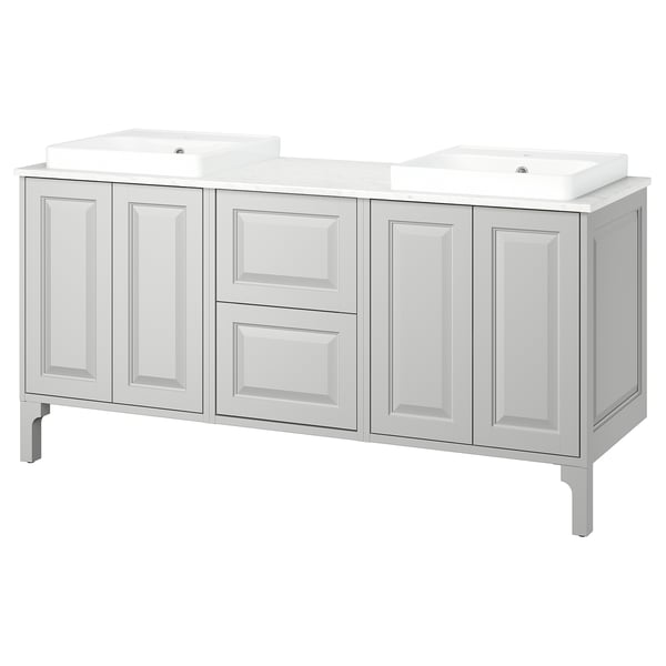 TÄNNFORSEN / ORRSJÖN Meuble de sdb avec lavabos, gris clair/blanc marbré, 67x21 1/2x35 3/8 "