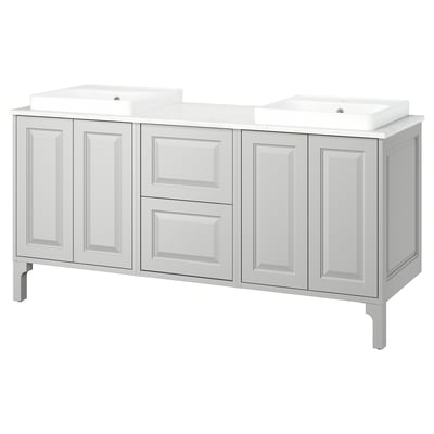 TÄNNFORSEN / ORRSJÖN Meuble de sdb avec lavabos, gris clair/blanc marbré, 67x21 1/2x35 3/8 "