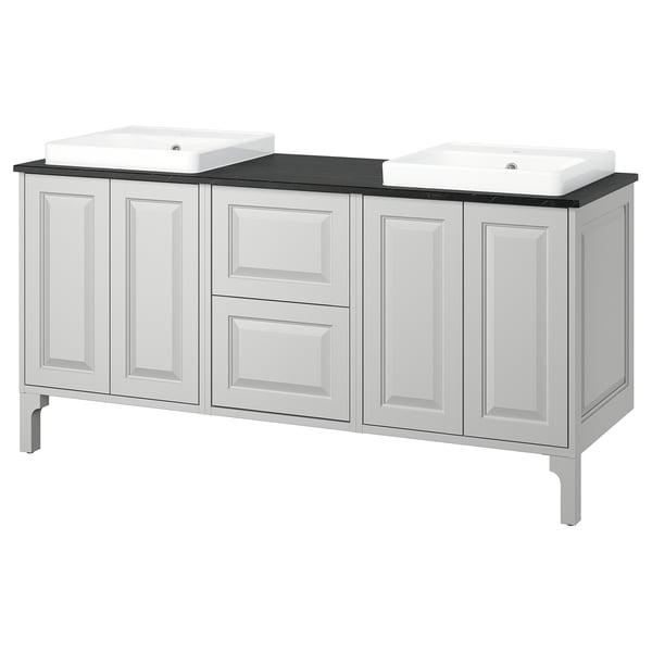 TÄNNFORSEN / ORRSJÖN Meuble de sdb avec lavabos, gris clair/noir marbré, 67x21 1/2x35 3/8 "