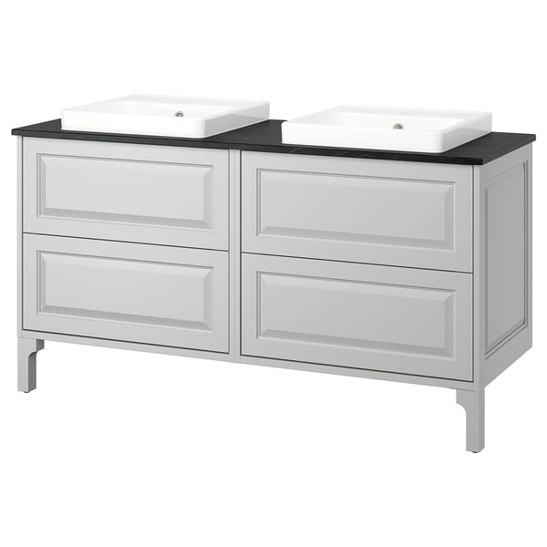 TÄNNFORSEN / ORRSJÖN Meuble de sdb avec lavabos, gris clair/noir marbré, 61x21 1/2x35 3/8 "