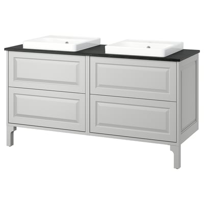 TÄNNFORSEN / ORRSJÖN Meuble de sdb avec lavabos, gris clair/noir marbré, 61x21 1/2x35 3/8 "