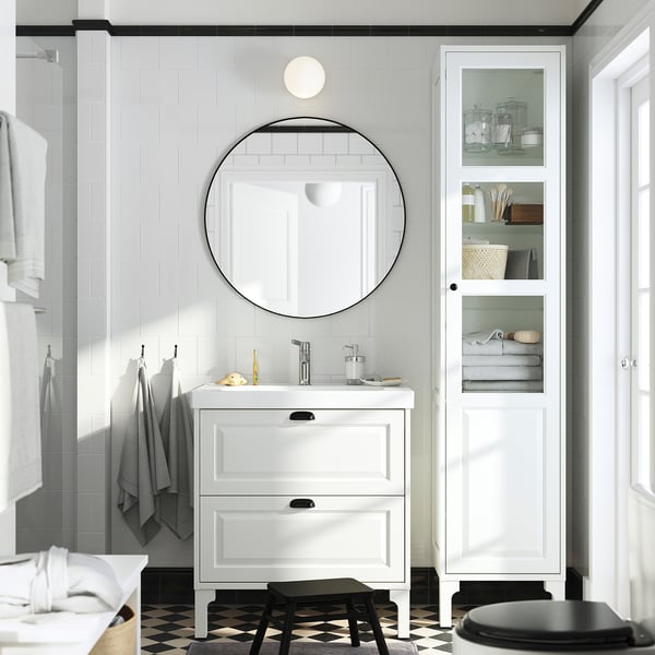TÄNNFORSEN / ORRSJÖN Meuble sdb avec tiroirs/lavabo, blanc, 31x21 3/4x34 5/8 "