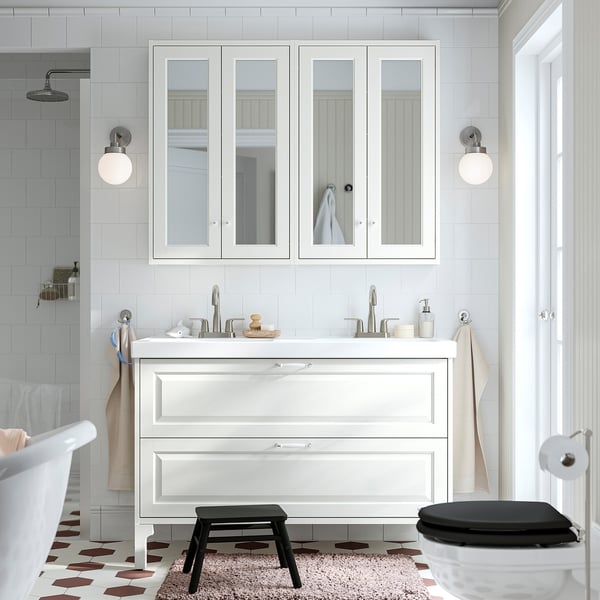 TÄNNFORSEN / ORRSJÖN Meuble sdb avec tiroirs/lavabo, blanc, 49x21 3/4x34 5/8 "