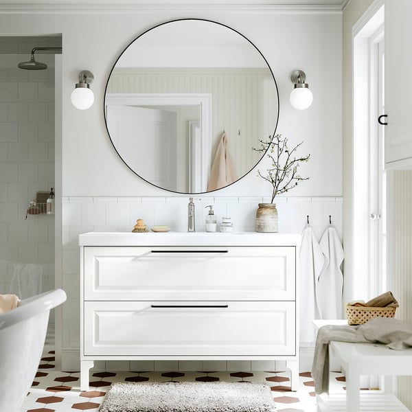 TÄNNFORSEN / ORRSJÖN Meuble sdb avec tiroirs/lavabo, blanc, 49x21 3/4x34 5/8 "