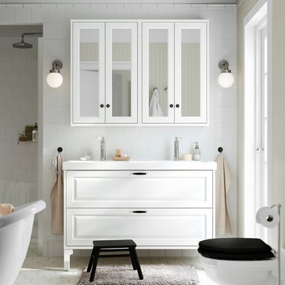 TÄNNFORSEN / ORRSJÖN Meuble sdb avec tiroirs/lavabo, blanc, 49x21 3/4x34 5/8 "