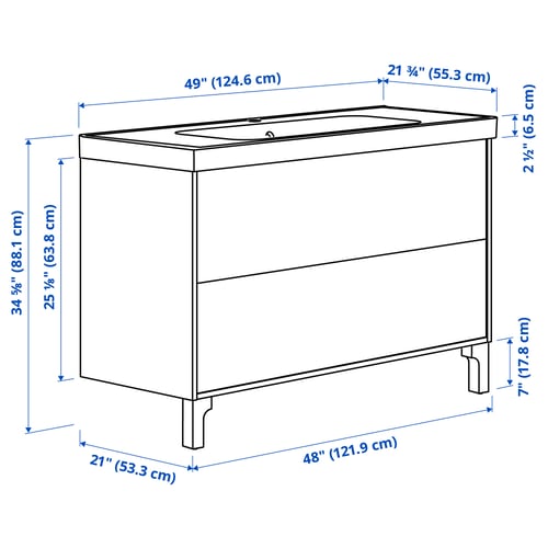 TÄNNFORSEN / ORRSJÖN Meuble sdb avec tiroirs/lavabo, blanc, 49x21 3/4x34 5/8 "
