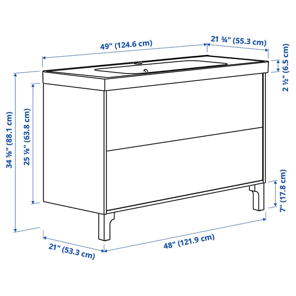 TÄNNFORSEN / ORRSJÖN Meuble sdb avec tiroirs/lavabo, blanc, 49x21 3/4x34 5/8 "