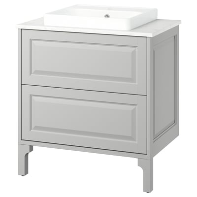 TÄNNFORSEN / ORRSJÖN Meuble sdb avec tiroirs/lavabo, gris clair/blanc marbré, 31x21 1/2x35 3/8 "