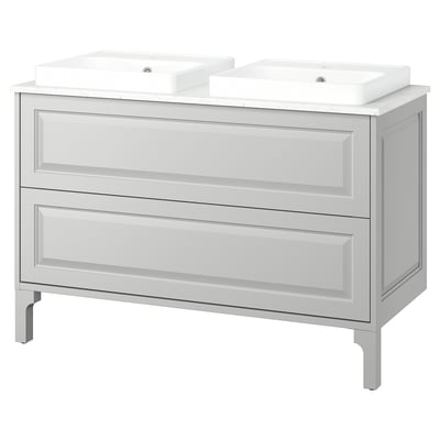 TÄNNFORSEN / ORRSJÖN Meuble sdb avec tiroirs/lavabo, gris clair/blanc marbré, 49x21 1/2x35 3/8 "