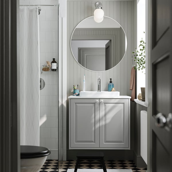 TÄNNFORSEN / ORRSJÖN Meuble sdb avec tiroirs/lavabo, gris clair/blanc marbré, 31x21 1/2x28 3/8 "