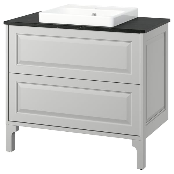 TÄNNFORSEN / ORRSJÖN Meuble sdb avec tiroirs/lavabo, gris clair/noir marbré, 37x21 1/2x35 3/8 "