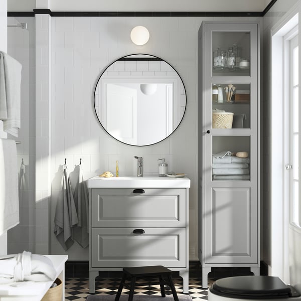 TÄNNFORSEN / ORRSJÖN Meuble sdb avec tiroirs/lavabo, gris clair, 31x21 3/4x34 5/8 "