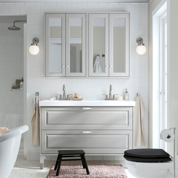 TÄNNFORSEN / ORRSJÖN Meuble sdb avec tiroirs/lavabo, gris clair, 49x21 3/4x34 5/8 "