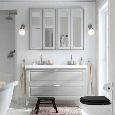 TÄNNFORSEN / ORRSJÖN Meuble sdb avec tiroirs/lavabo, gris clair, 49x21 3/4x34 5/8 "