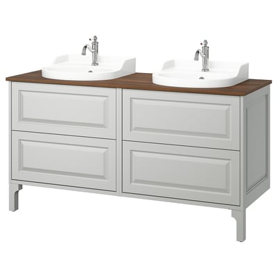 TÄNNFORSEN / RUTSJÖN Mbles-lavabo/lav semi-enc/mitigeurs, gris clair/brun effet noyer, 61x21 1/2x37 1/8 "