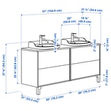 TÄNNFORSEN / RUTSJÖN Mbles-lavabo/lav semi-enc/mitigeurs, gris clair/brun effet noyer, 61x21 1/2x37 1/8 "