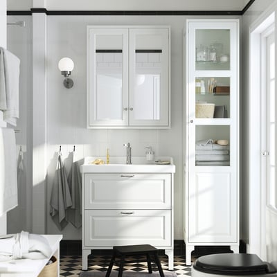 TÄNNFORSEN / RUTSJÖN Meuble à tiroirs/lavabo/mitigeur, blanc, 31 3/8x21 7/8x36 3/4 "